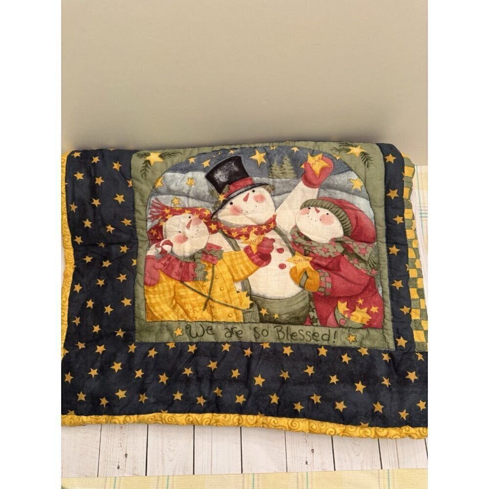 2006 Teresa Kogut Exclusive Design Books Are Fun Snowman Blanket 46x54x1” VGUC